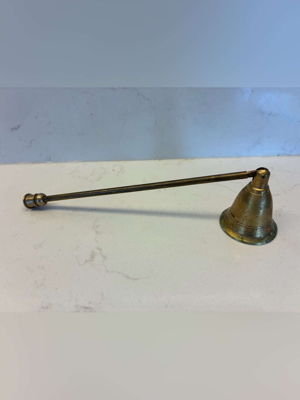 Vintage Brass Candle Snuffer with Long Handle with decorative end detail